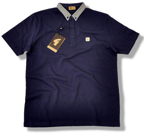 Gabicci Vintage PoW Check Collar Polo Shirt Navy Blue  Preview